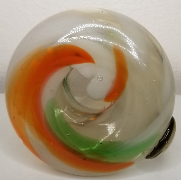 Hand Blown Art Glass Pitcher Orange Green White Swirl Design 20oz - Picture 9 of 12